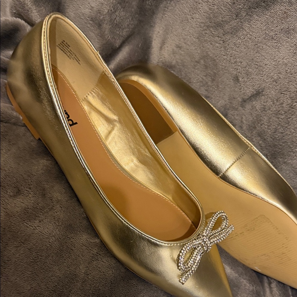 Abound Metallic Gold Flats with Rhinestone Bow - Picture 5 of 5